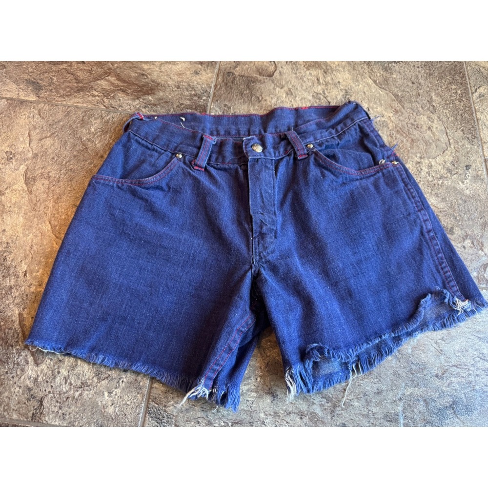 RARE 1970s Vintage Big Yank Womens Denim Cut‎ Off Shorts Red Stitching Details